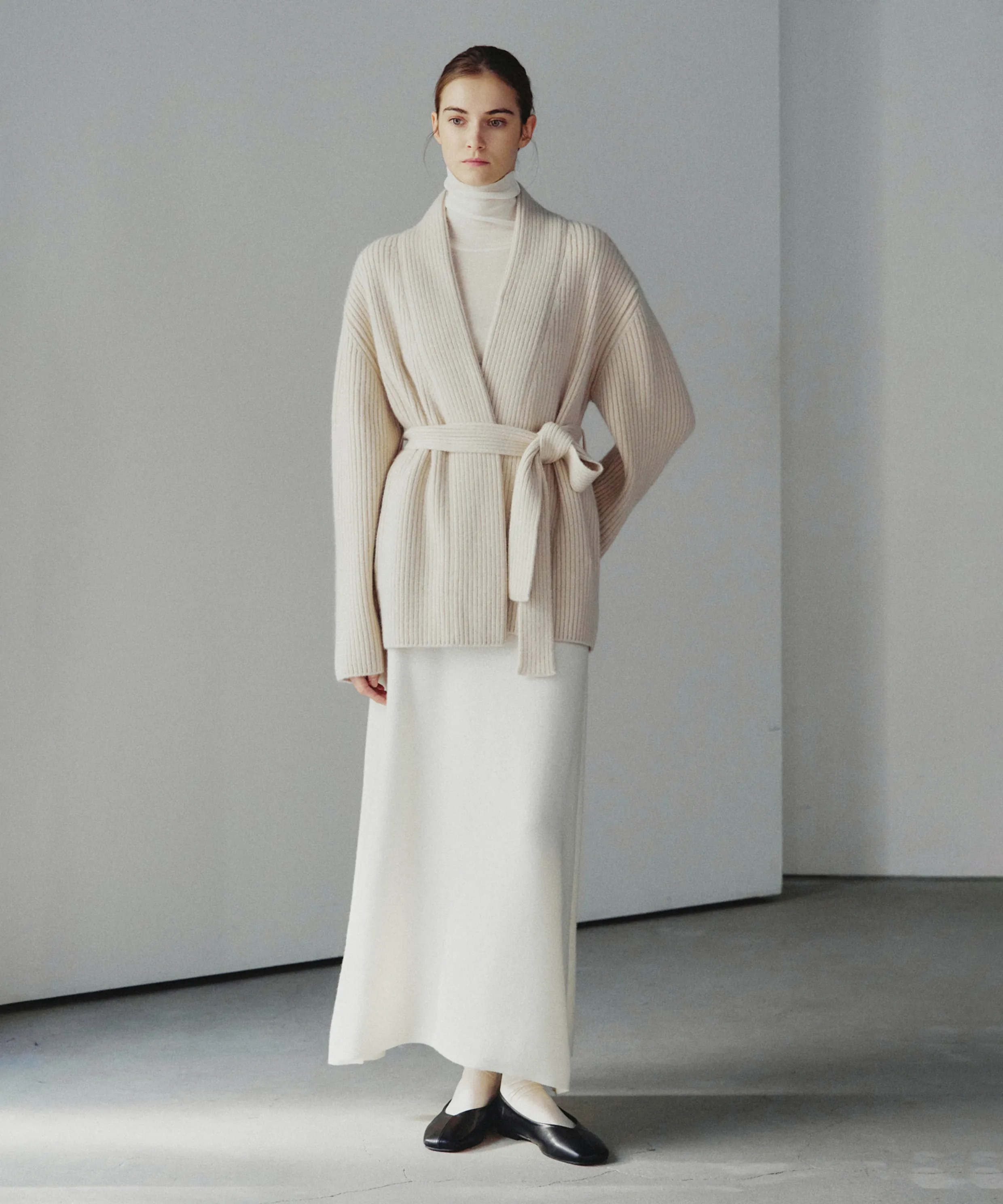 Plain Merino Wool Flare Skirt Ivory