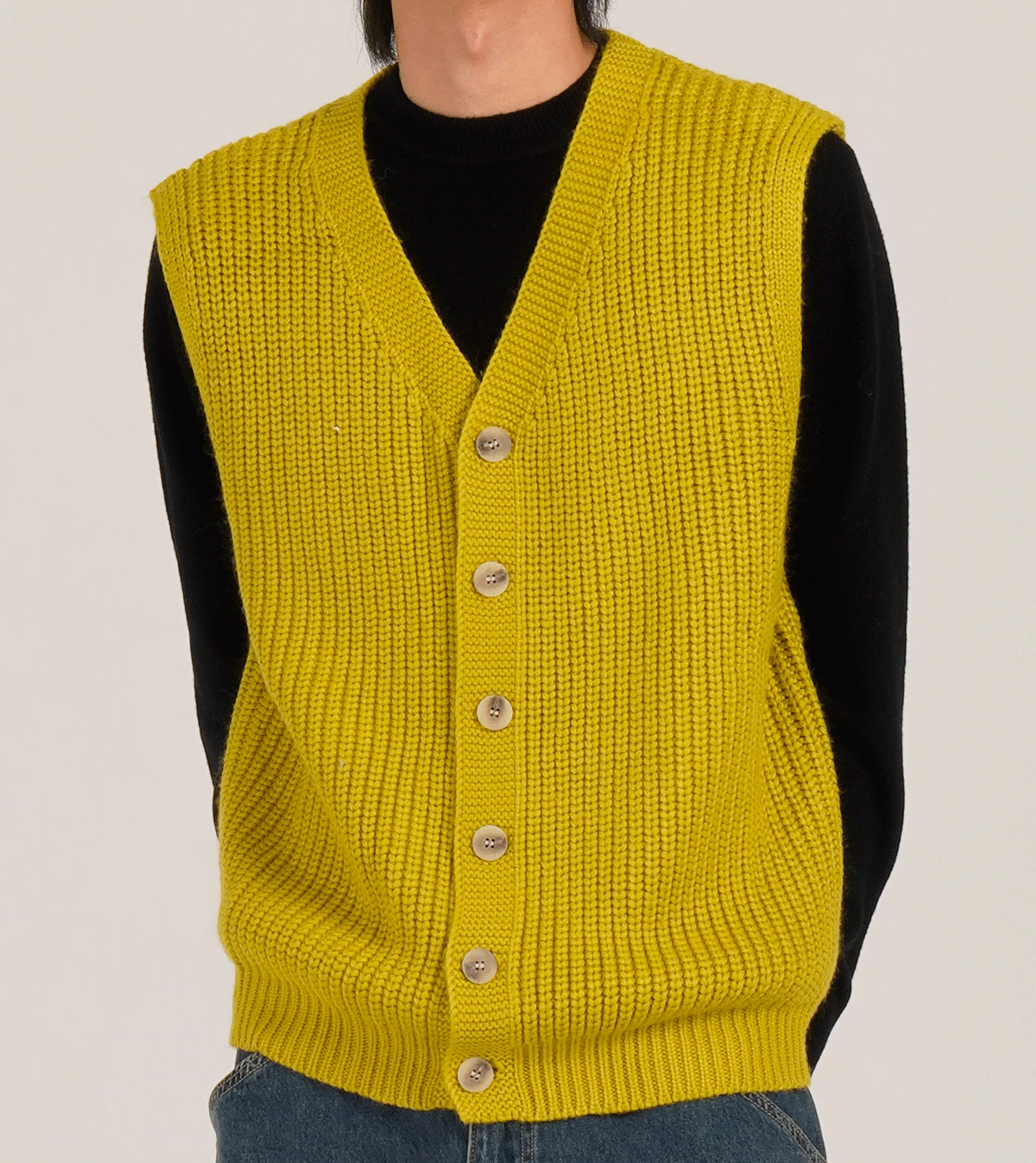Heavy Knit Vest Cardigan (Yellow)