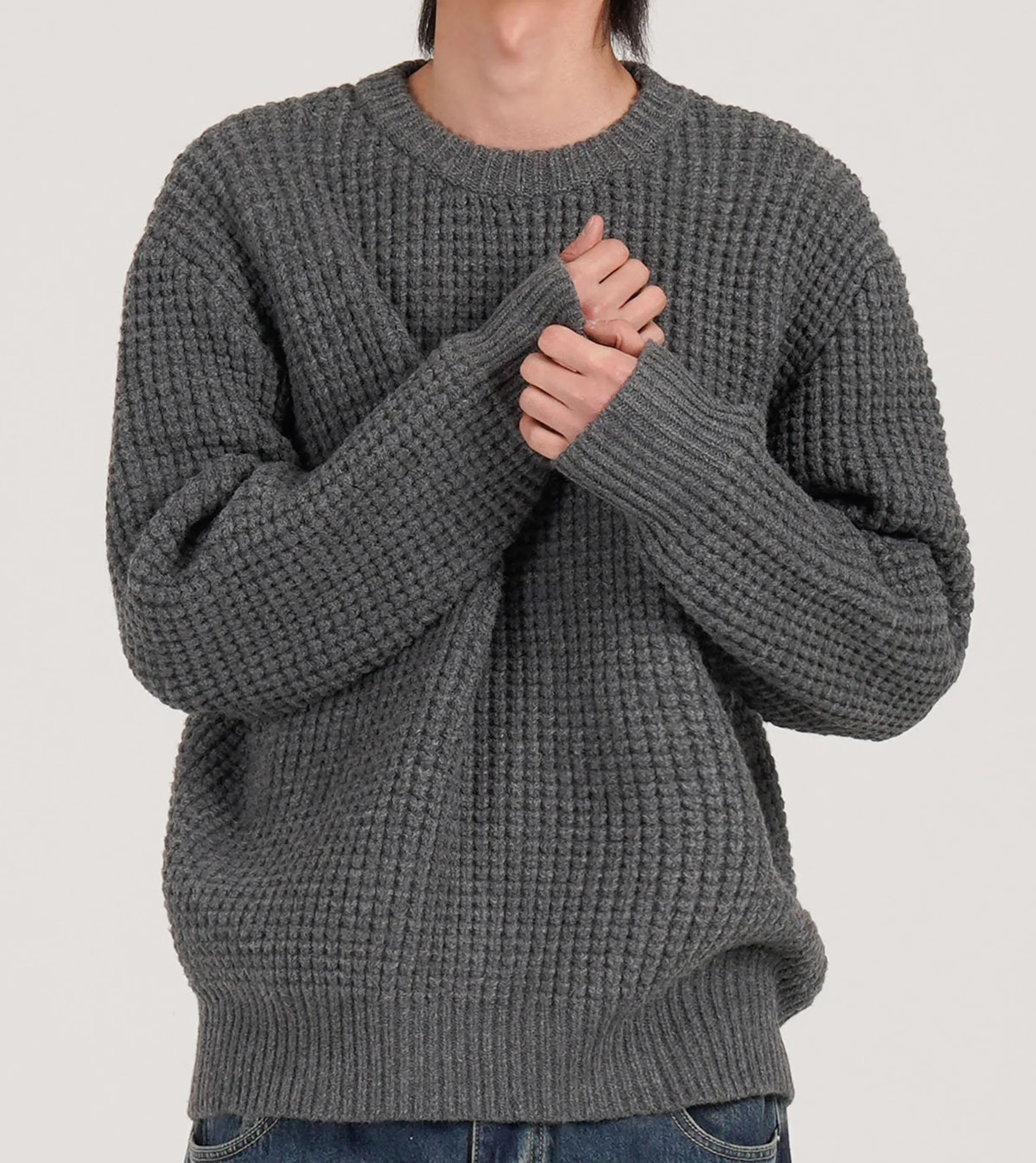 Heavy Waffle Soft Round Knit (Gray)