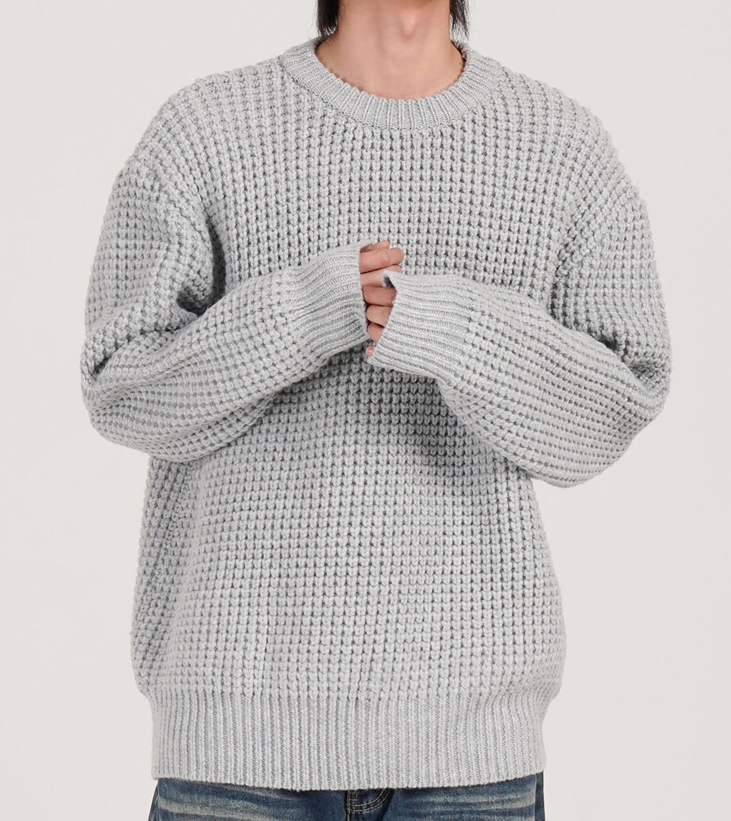 Heavy Waffle Soft Round Knit (Light Gray)